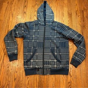 LRG Hoodie Mens Medium‎ Blue Full Zip Geometric Pattern Sweatshirt J153003